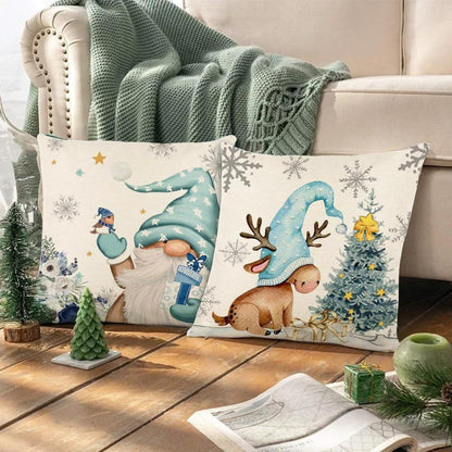 4er Set Weihnachtskissenbezug Leinen Nostalgie 45x45cm Weihnachtsdeko