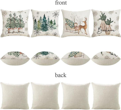 4er Weihnachtskissenbezug Set Leinen 45x45cm Amerikanisch Deko