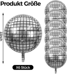 Discokugel Luftballon Silvester Deko 22 Zoll Silber, 6 Stück