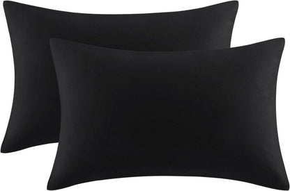 Schwarze Mikrofaser-Kissenbezüge 50x75 cm 2er Set mit Hotelverschluss