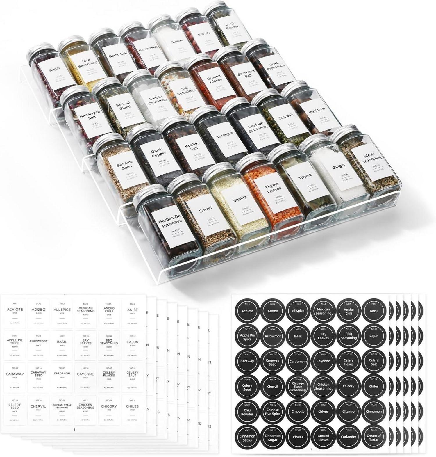 Viymgit Gewürzregal Schublade Organizer 28 Gewürzgläser 348 Etiketten