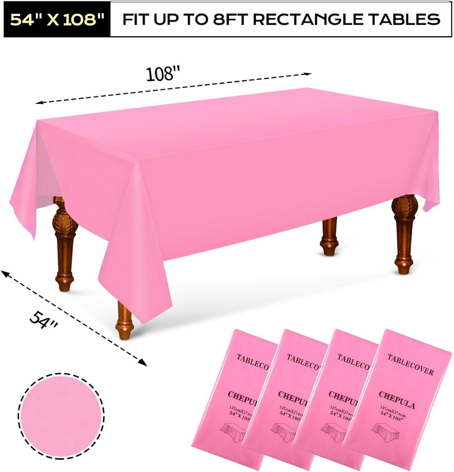 Einweg Tischdecke 137x274 cm 4er Set Rechteckig Rosa wasserdicht