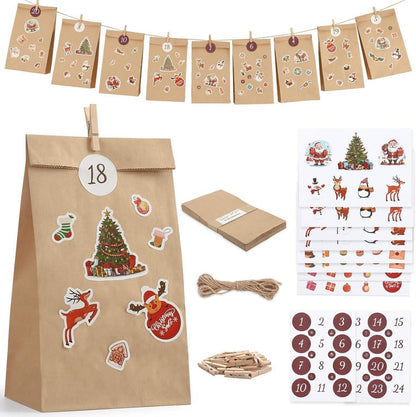 Adventskalender 2024 DIY zum Befüllen mit Tüten, Aufkleber, Holzklemme
