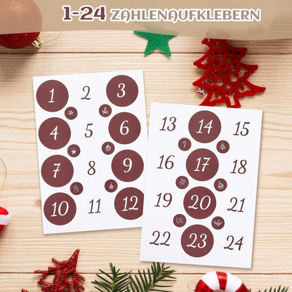 Adventskalender 2024 DIY zum Befüllen mit Tüten, Aufkleber, Holzklemme