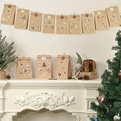 2024 DIY Adventskalender zum Befüllen mit Tüten, Aufkleber, Holzklemme