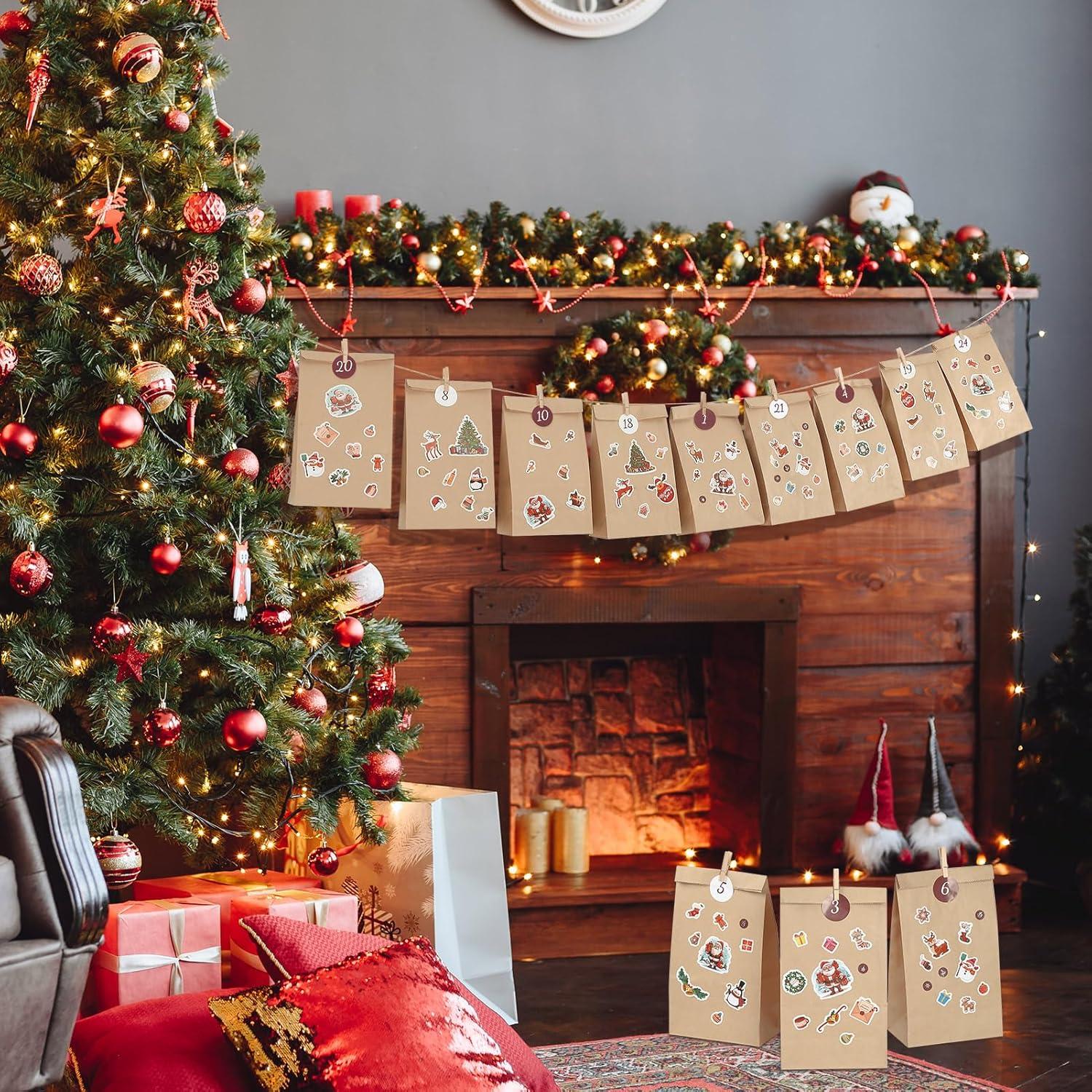 Adventskalender 2024 DIY zum Befüllen Kinder Erwachsene Aufkleber Holzklemme