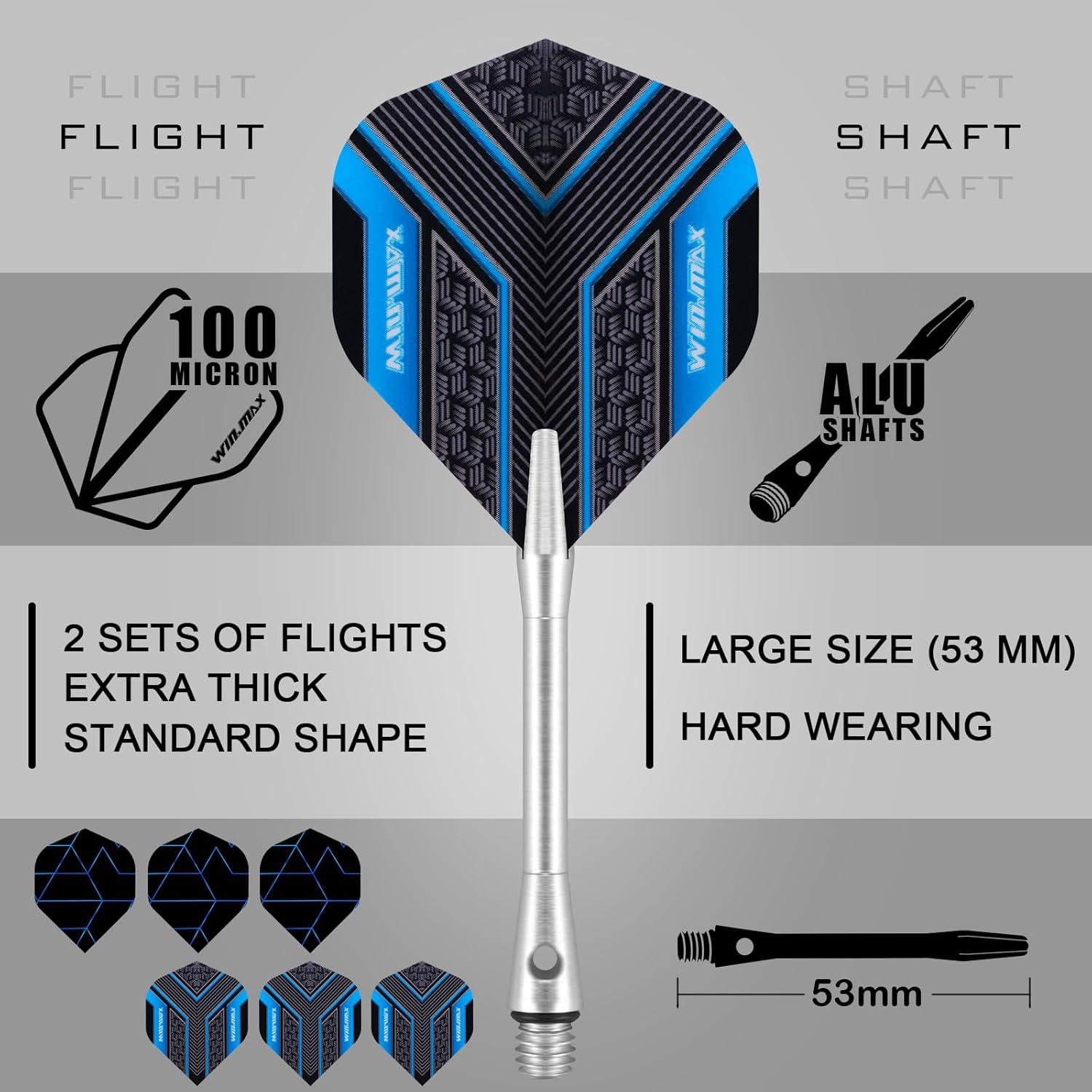 WIN.MAX Dartpfeile 90% Tungsten Stahl Darts 22g Blau 3 Stück