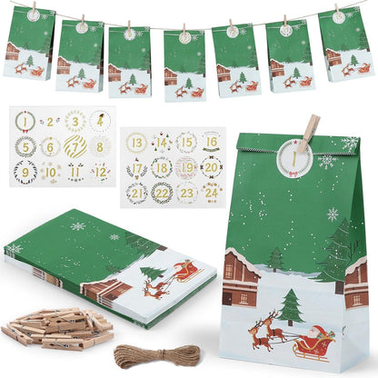 DIY Adventskalender 24 Weihnachtskalender Tüten Aufkleber Holzklemme