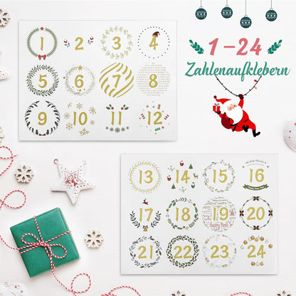 DIY Adventskalender 24 Weihnachtskalender Tüten Aufkleber Holzklemme