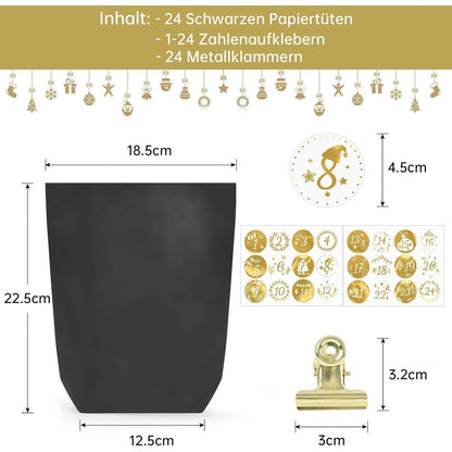 DIY Adventskalender 2024 zum Befüllen Schwarz 24 Tüten