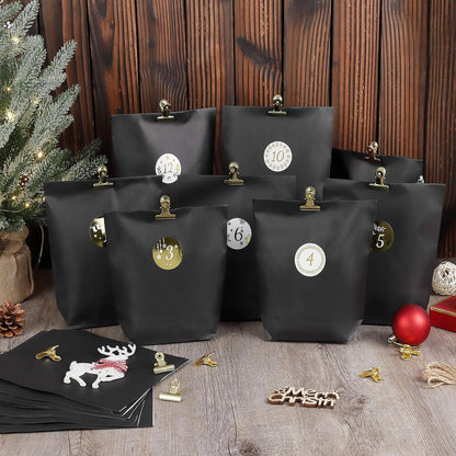 DIY Adventskalender 2024 zum Befüllen Schwarz 24 Tüten