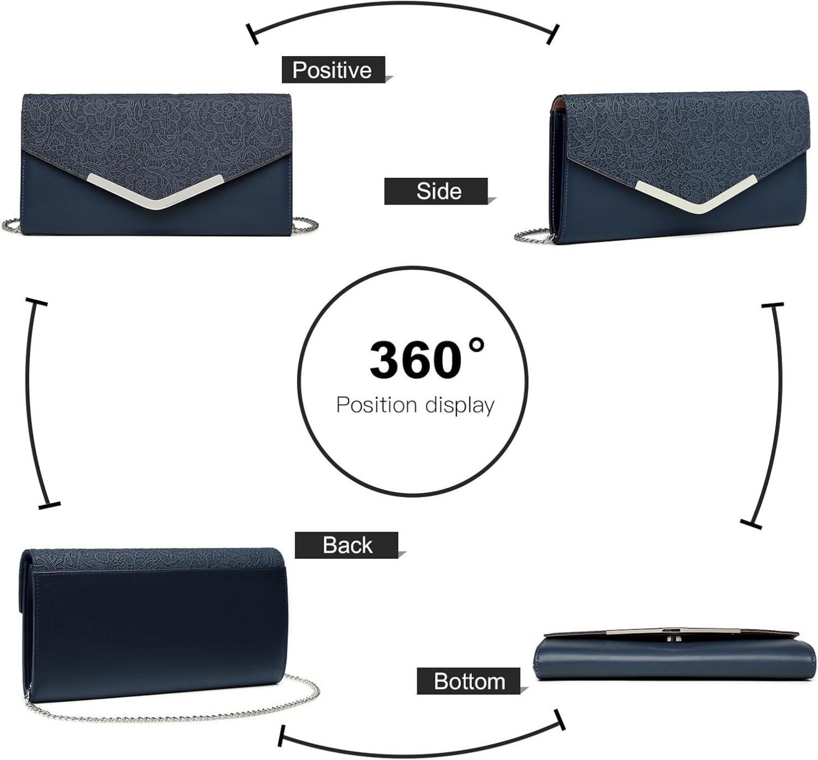 Elegante Miss Lulu Damen Clutch Tasche V-Form Kettentasche für Hochzeit