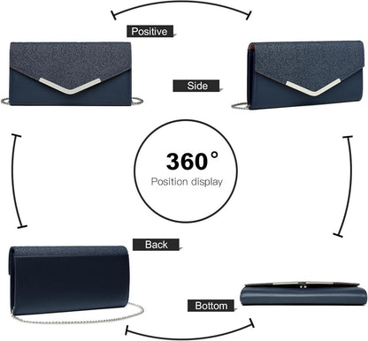 Elegante Miss Lulu Damen Clutch Tasche V-Form Kettentasche für Hochzeit
