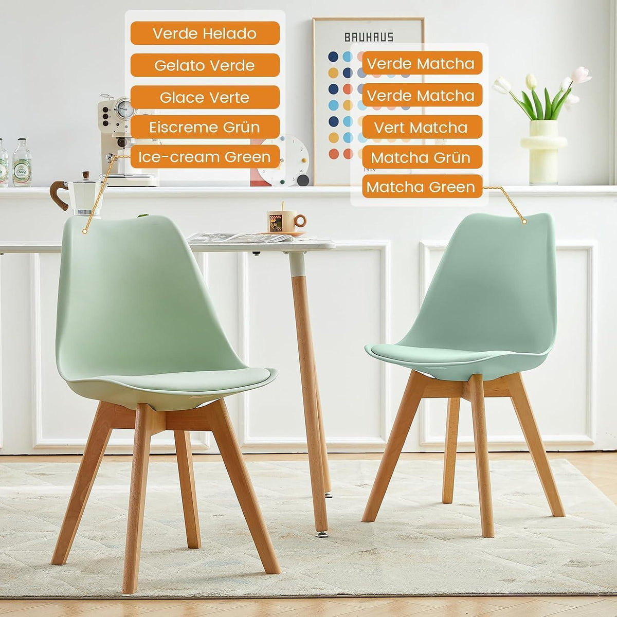 Skandinavische Esszimmerstühle Set 4 – Eiscreme Grün