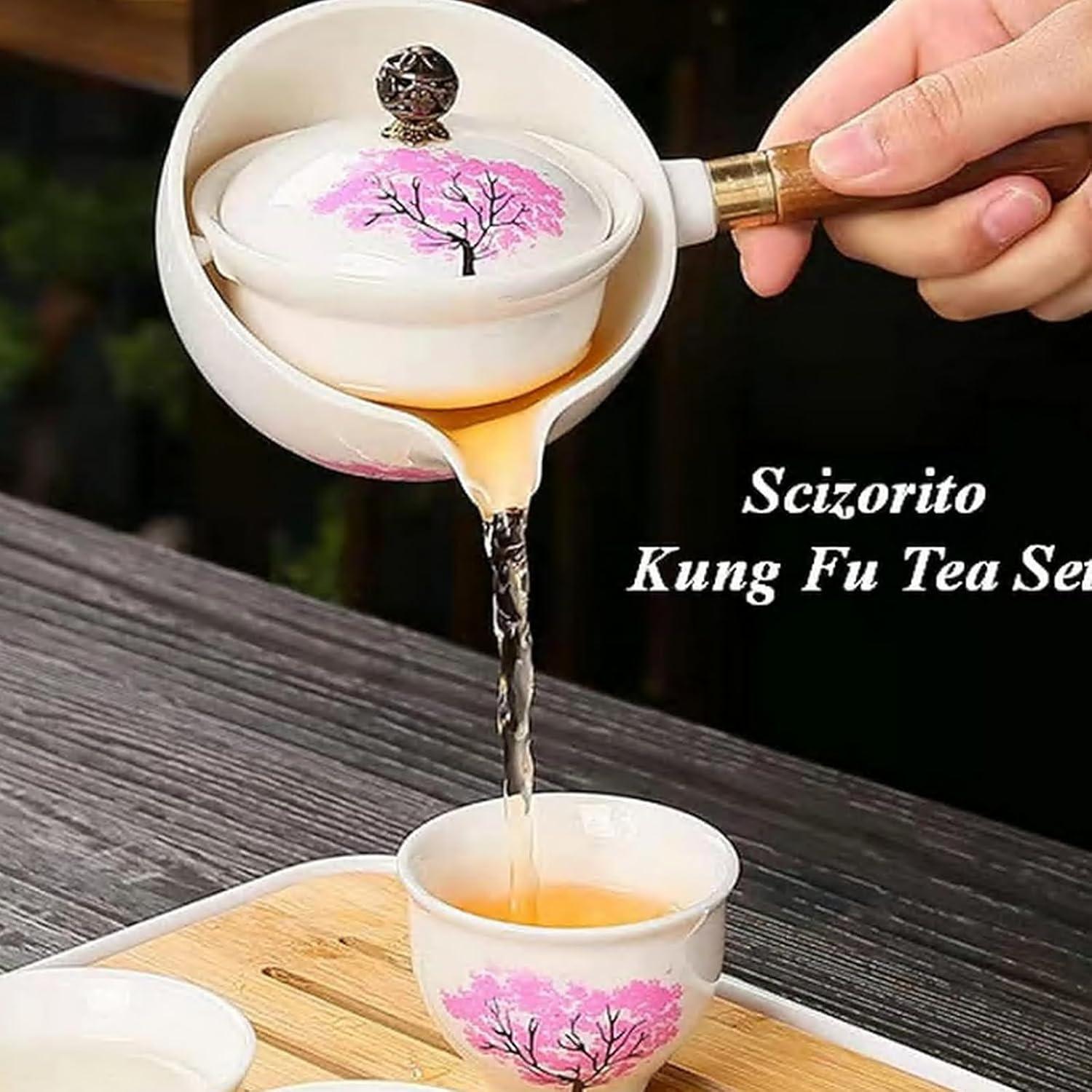 Kungfu Tee Set mit 360° Teekanne & Infuser, 4 Tassen, Tablett & Tasche