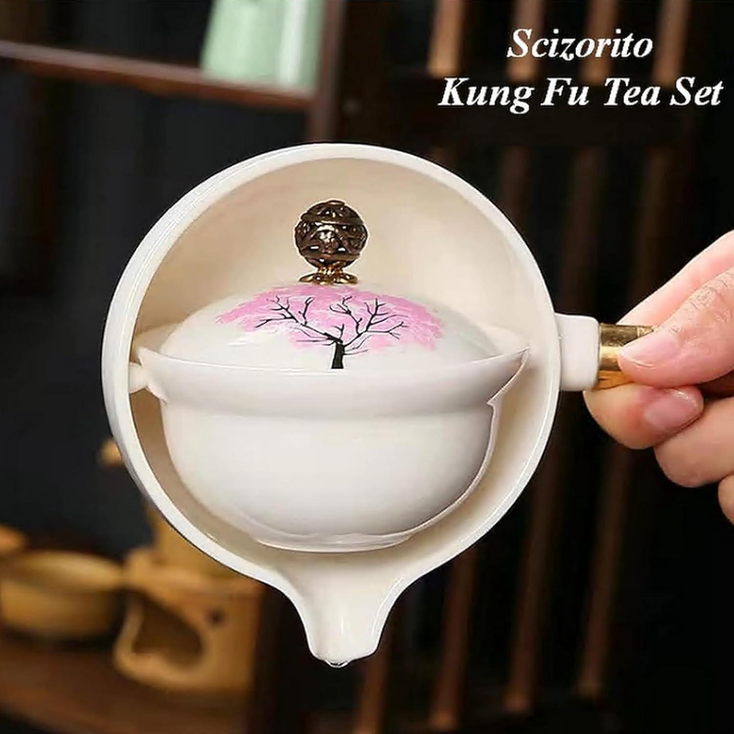 Kungfu Tee Set mit 360° Teekanne & Infuser, 4 Tassen, Tablett & Tasche