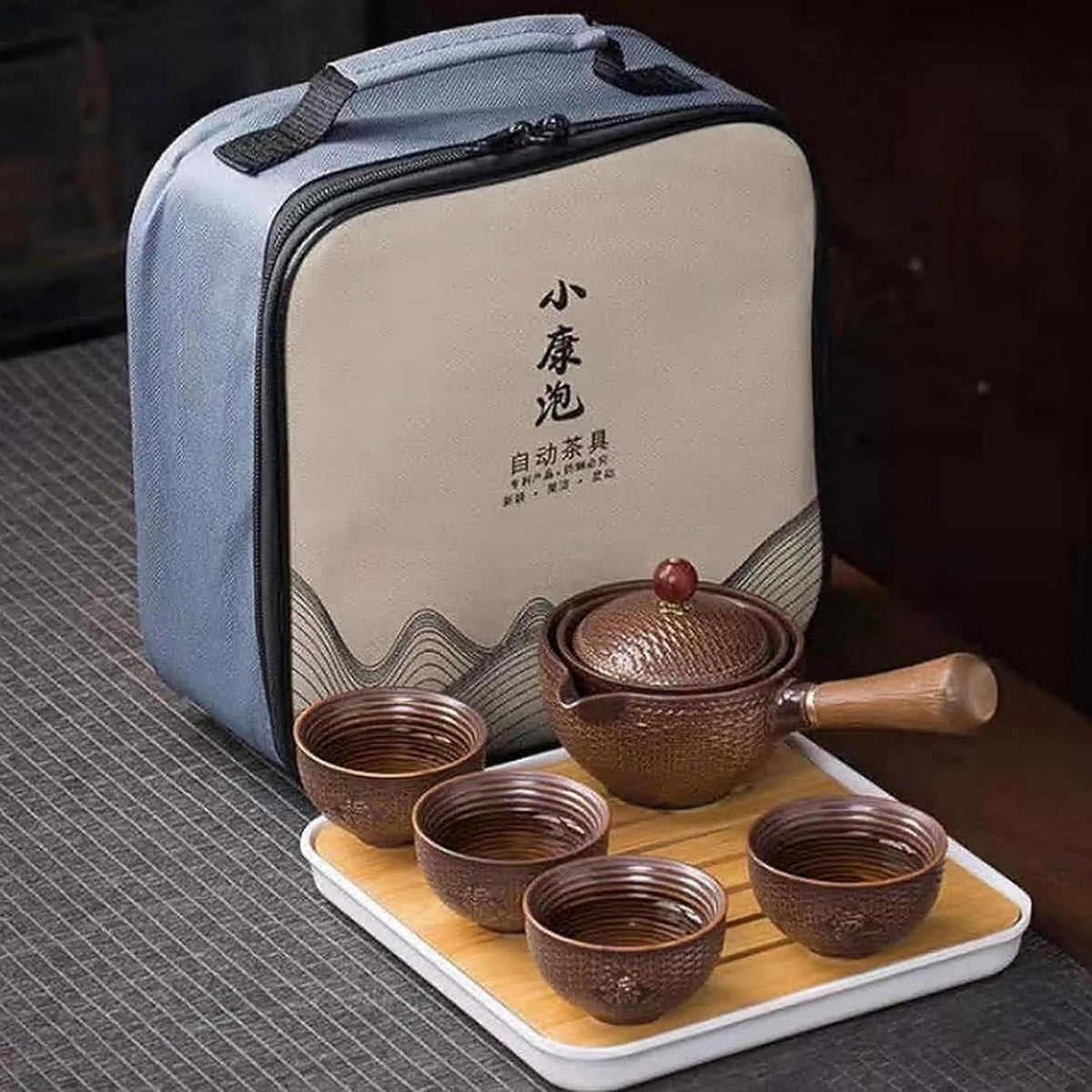 Tragbares Keramik Tee Set mit 360° Teekanne & Reisetasche
