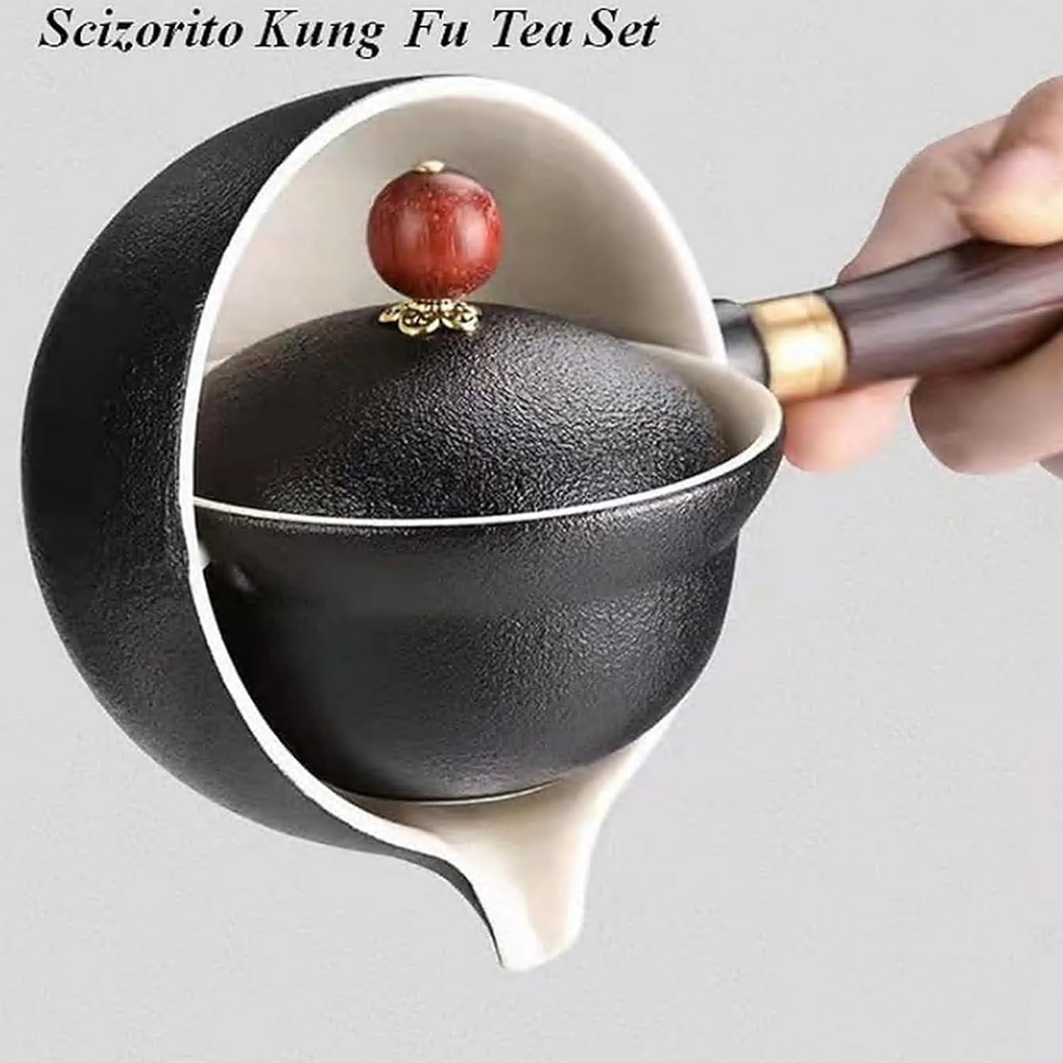 Chinesisches Kungfu Tee Set mit 360-Rotation Teekanne - Schwarz