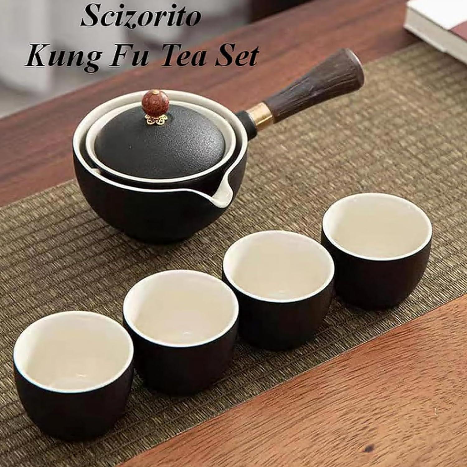Kungfu Tee Set Keramik Portable Teekanne Infuser 4-Teetassen schwarz