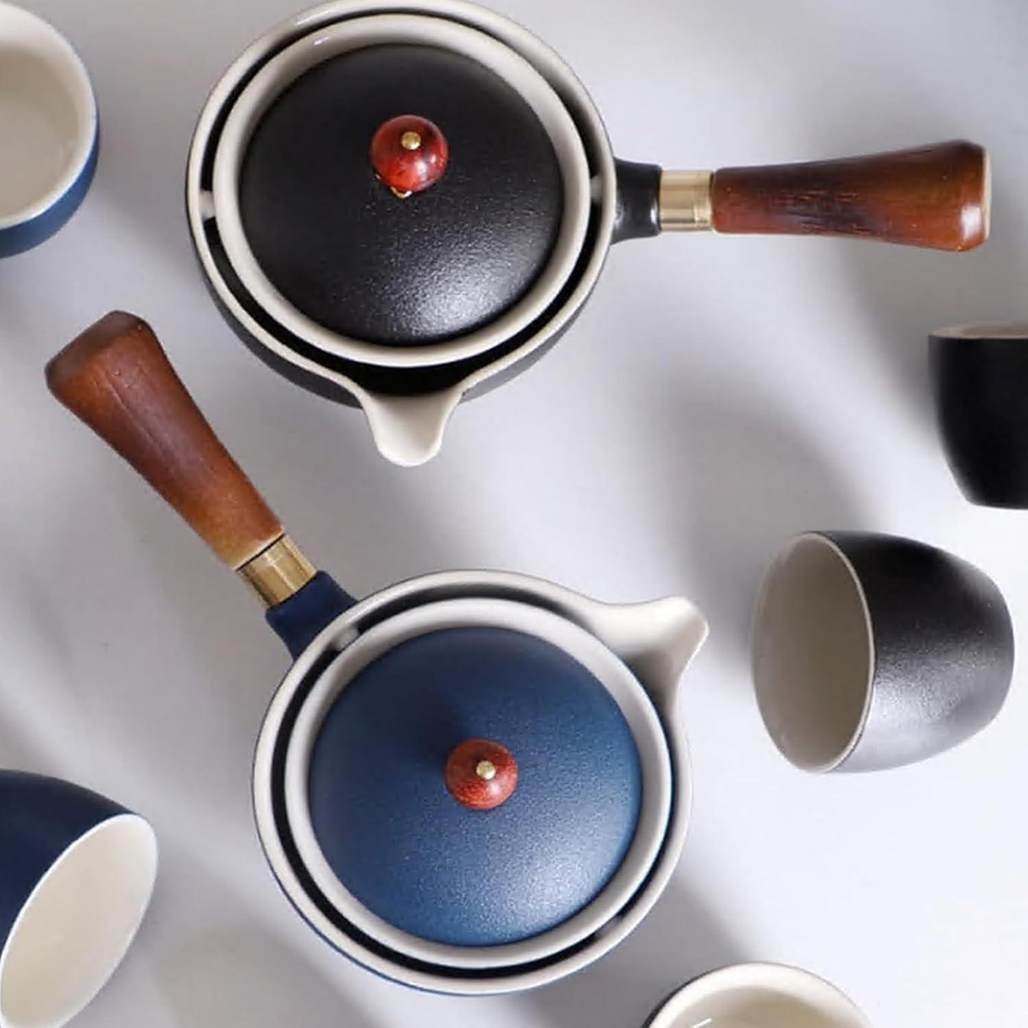 Scizorito Travel Komplett-Tee-Set mit 360-Rotation Teekanne - Schwarz