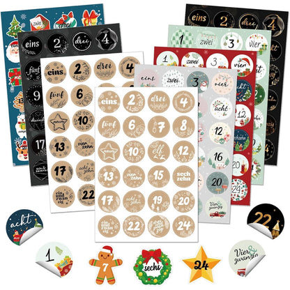 Adventskalender Aufkleber Zahlen 24 Weihnachten Basteln
