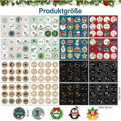 Adventskalender Aufkleber Zahlen 24 Weihnachten Basteln