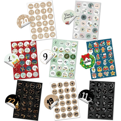 Adventskalender Aufkleber Zahlen 24 Weihnachten Basteln