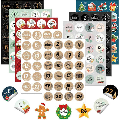 Adventskalender Aufkleber Zahlen 24 Weihnachten Basteln