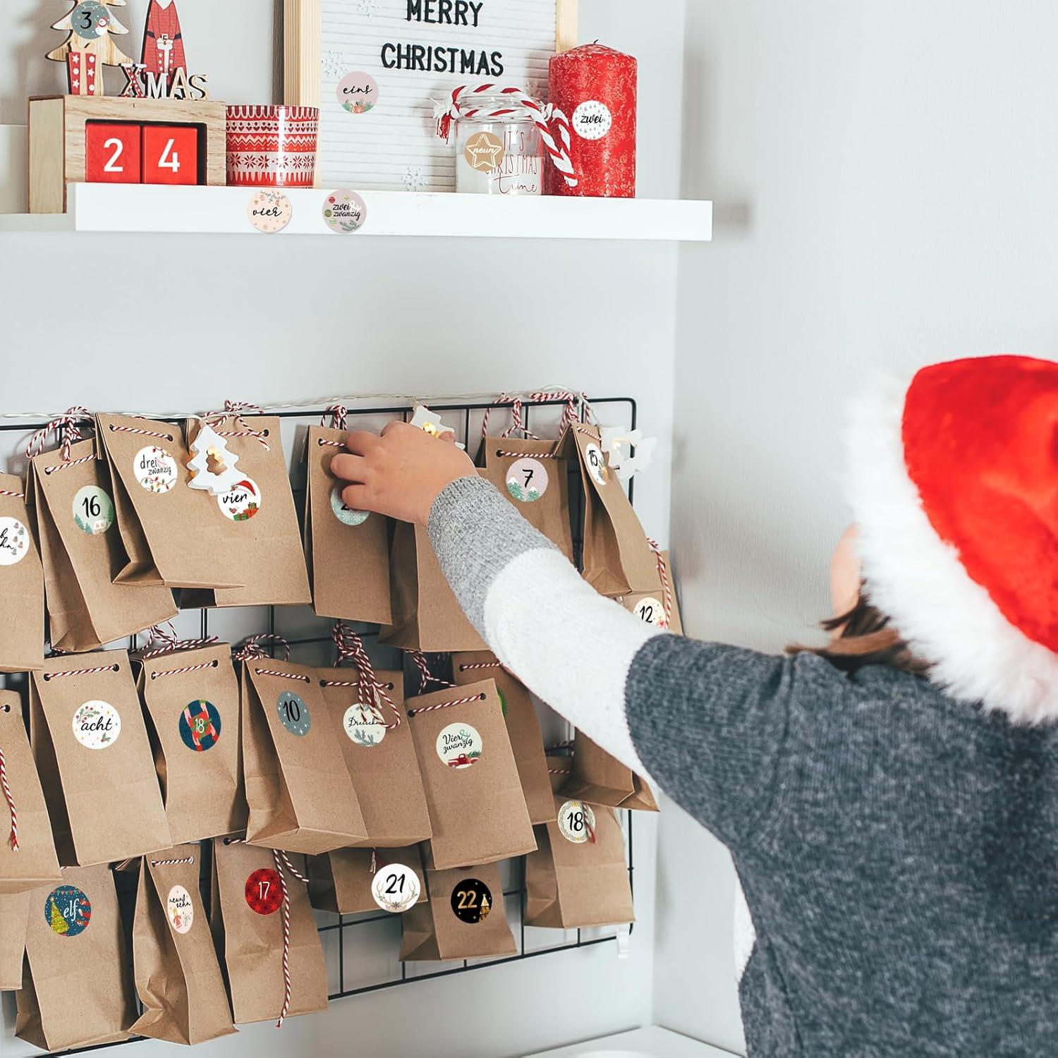 Adventskalender Zahlen Aufkleber 1-24 Weihnachten Sticker 2024 Nummern Etiketten