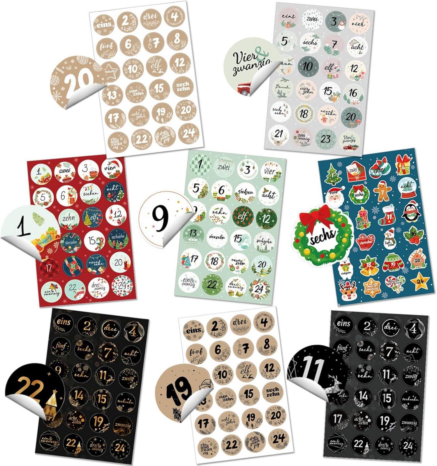 Adventskalender Zahlen Aufkleber 1-24 Weihnachten Sticker 2024 Nummern Etiketten
