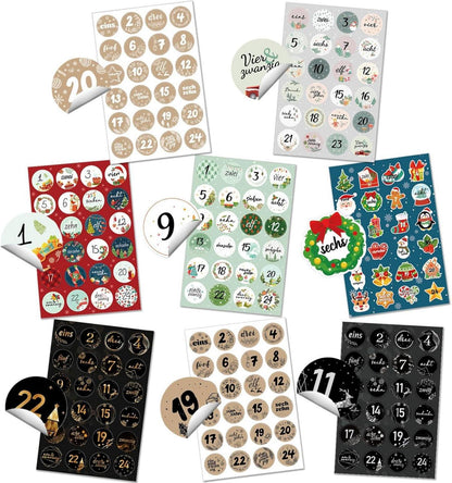 Adventskalender Zahlen Aufkleber 1-24 Weihnachten Sticker 2024 Nummern Etiketten