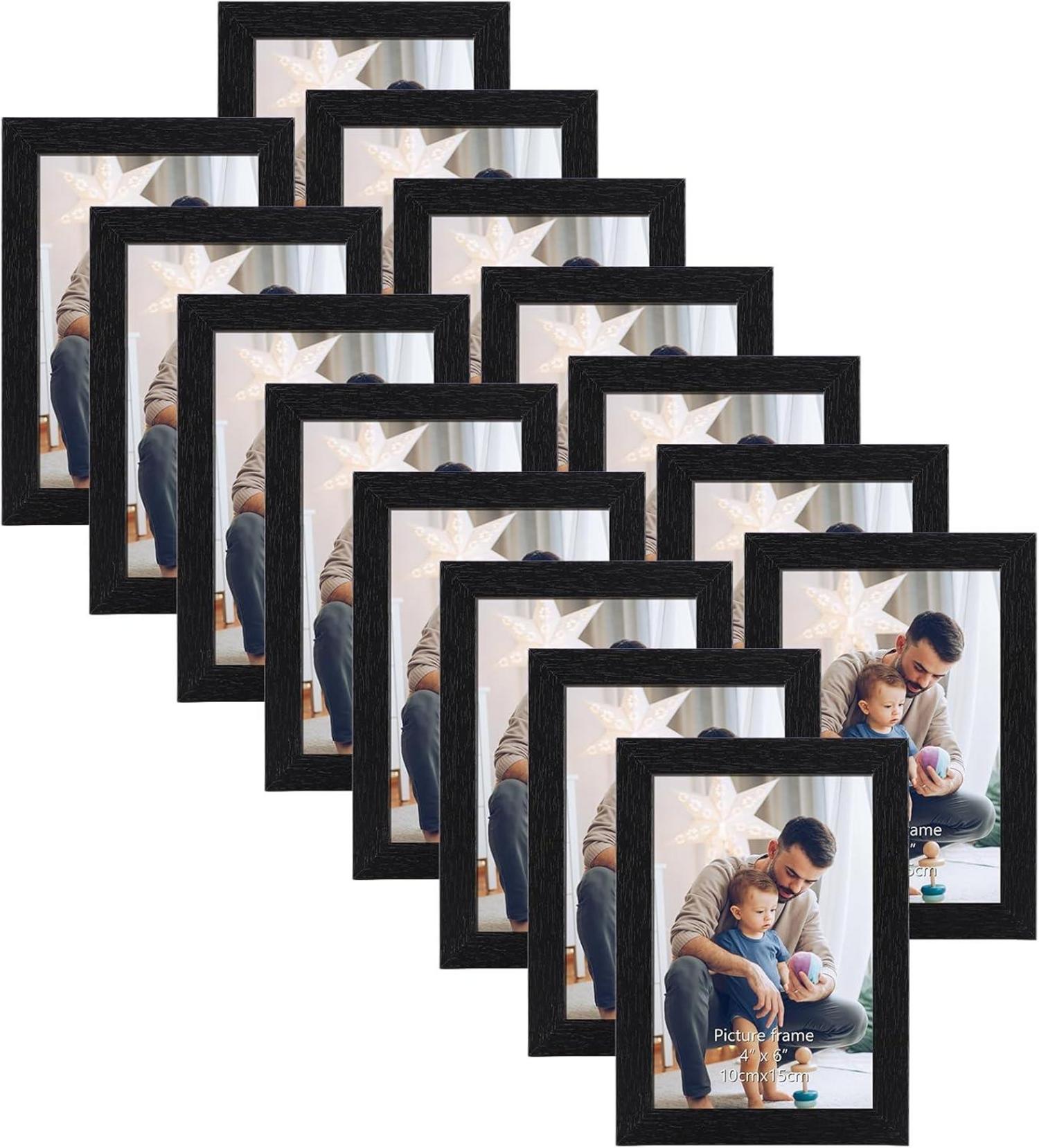 15er Bilderrahmen Set 10x15 cm Schwarz Holzmaserung Collage Wand Tisch