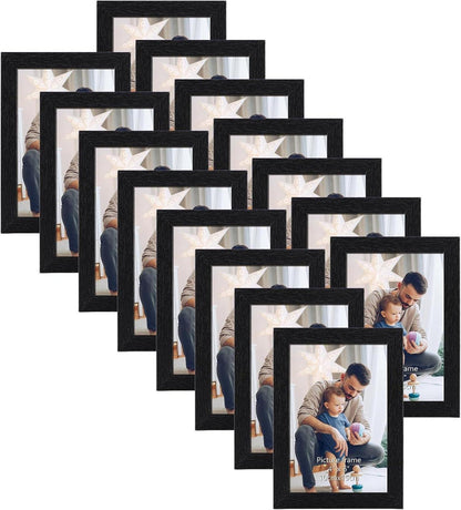 15er Bilderrahmen Set 10x15 cm Schwarz Holzmaserung Collage Wand Tisch
