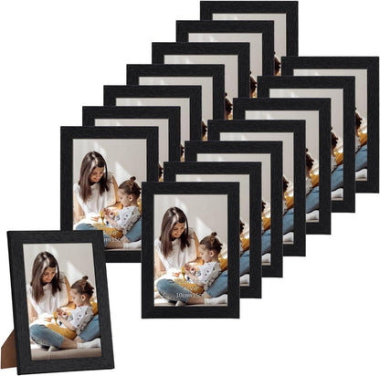 Bilderrahmen Set 15er Schwarz Holzmaserung Fotorahmen 10x15cm
