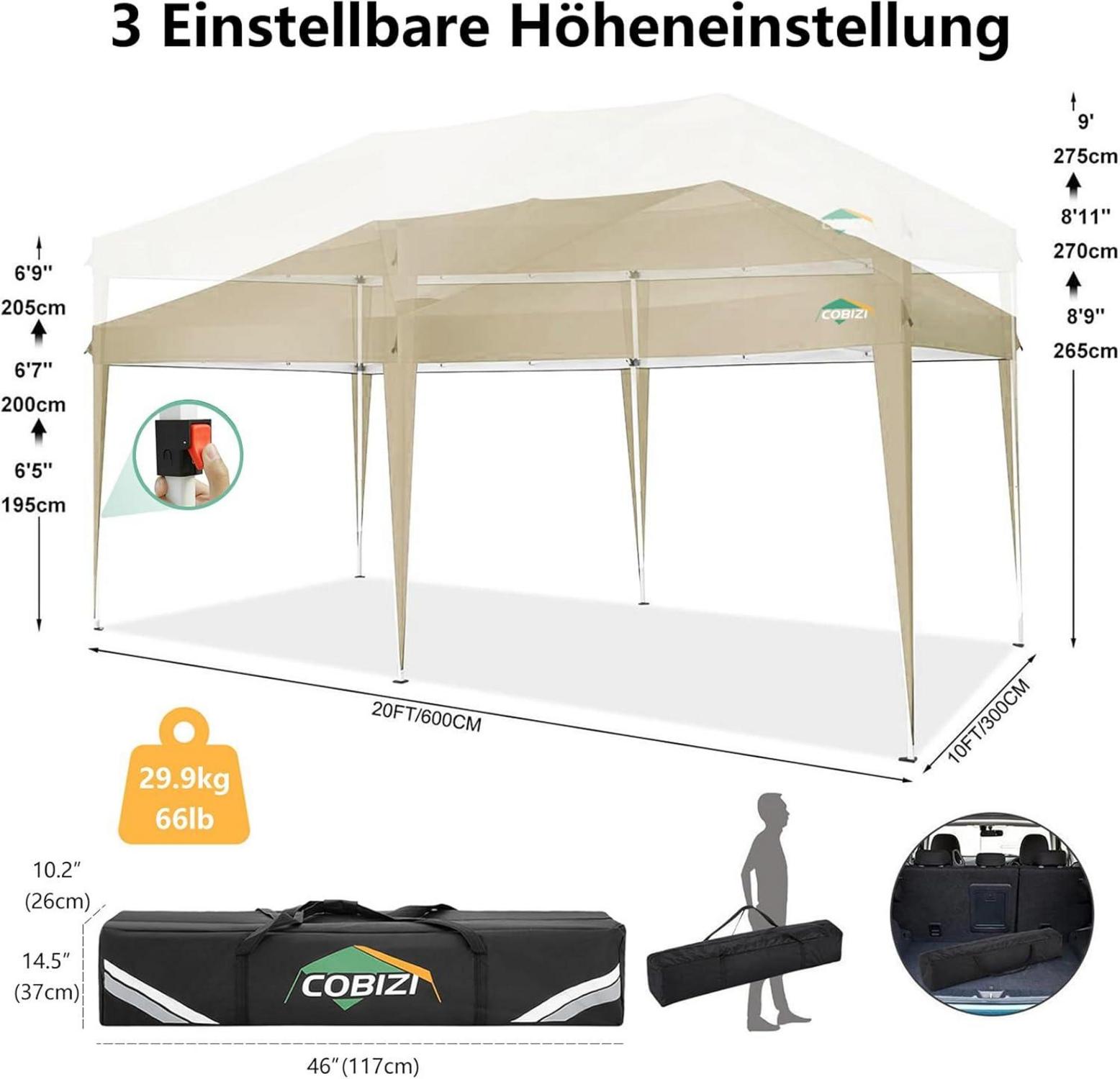 Faltpavillon 3x6 Wasserdicht Winterfest Pop Up Zelt UV-Schutz