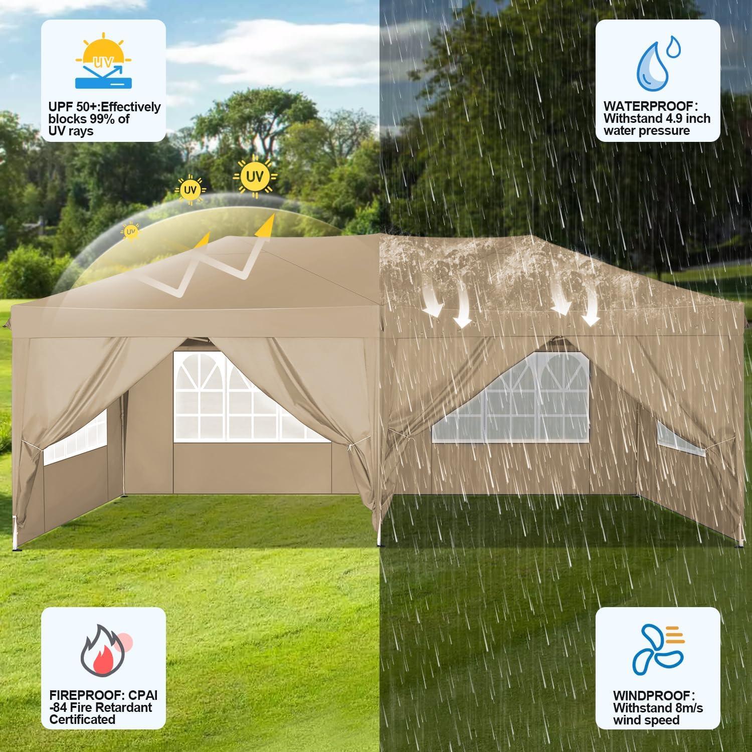 COBIZI Faltpavillon 3x6m Wasserdicht Winterfest UV-Schutz mit 6 Seitenwänden