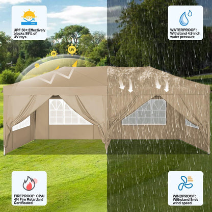COBIZI Faltpavillon 3x6m Wasserdicht Winterfest UV-Schutz mit 6 Seitenwänden