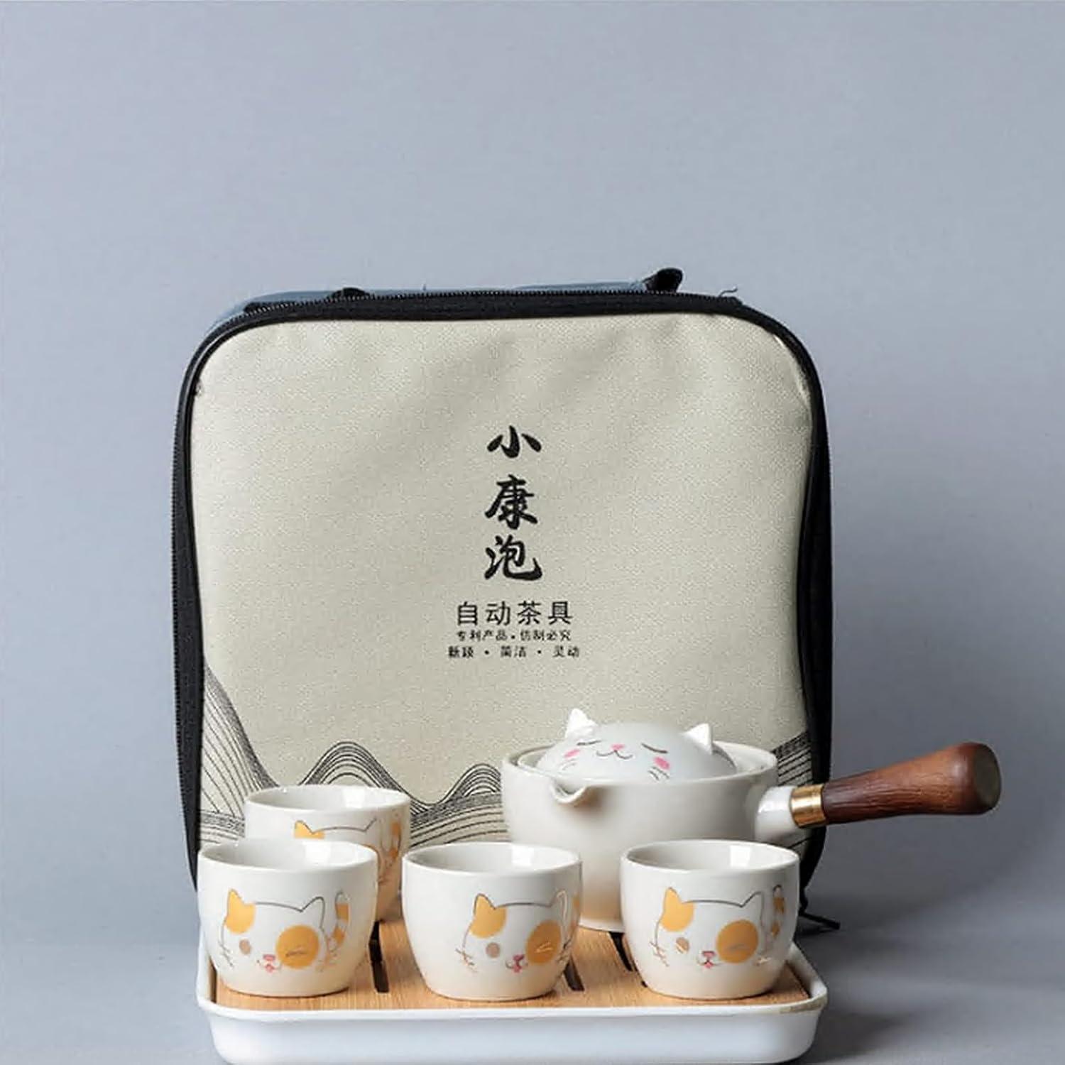 Chinesisches Kungfu Tee Set mit 360-Rotation Teekanne, 4 Teetassen