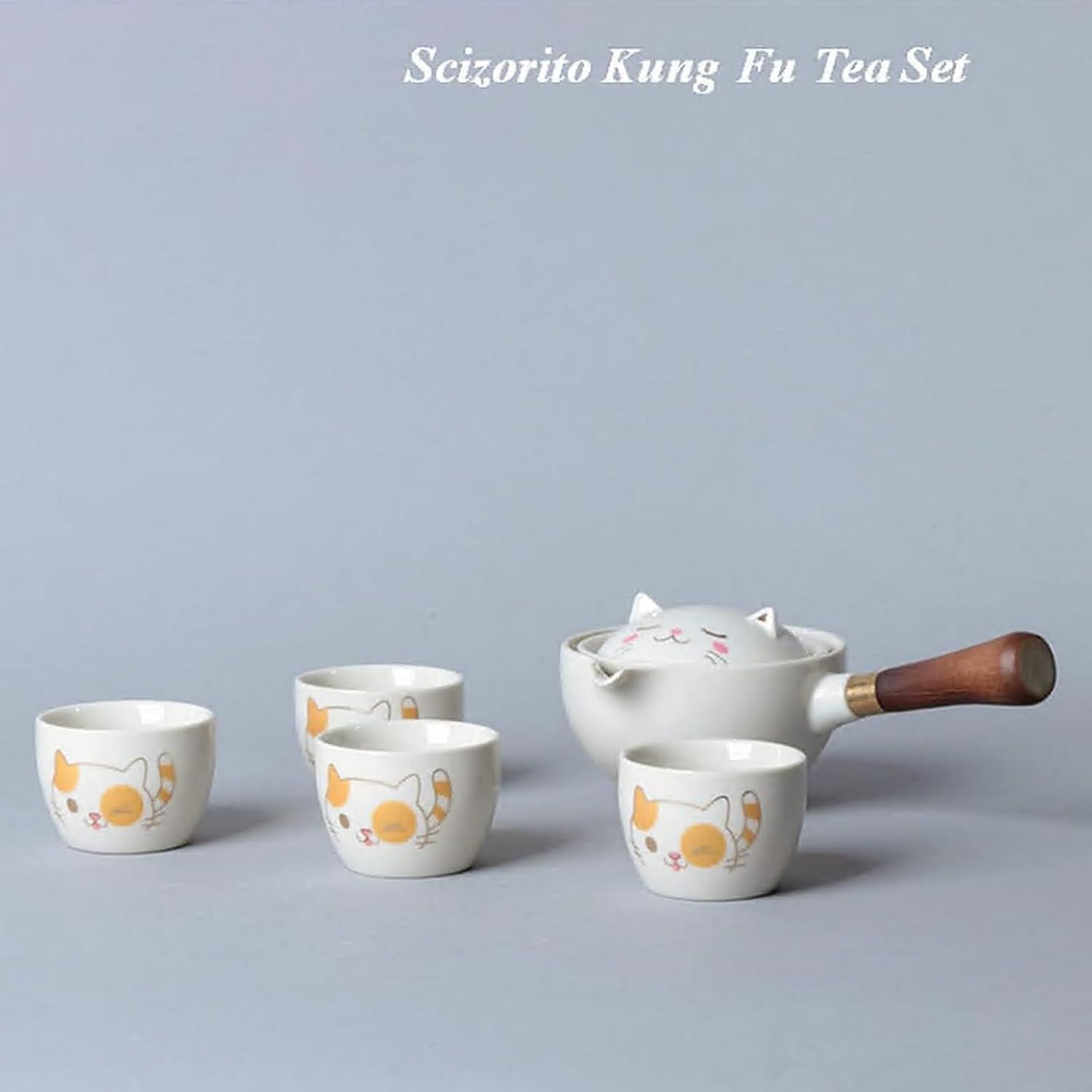 Keramik Kungfu Tee Set 360-Rotation Teekanne 4-Teetassen Reisetasche