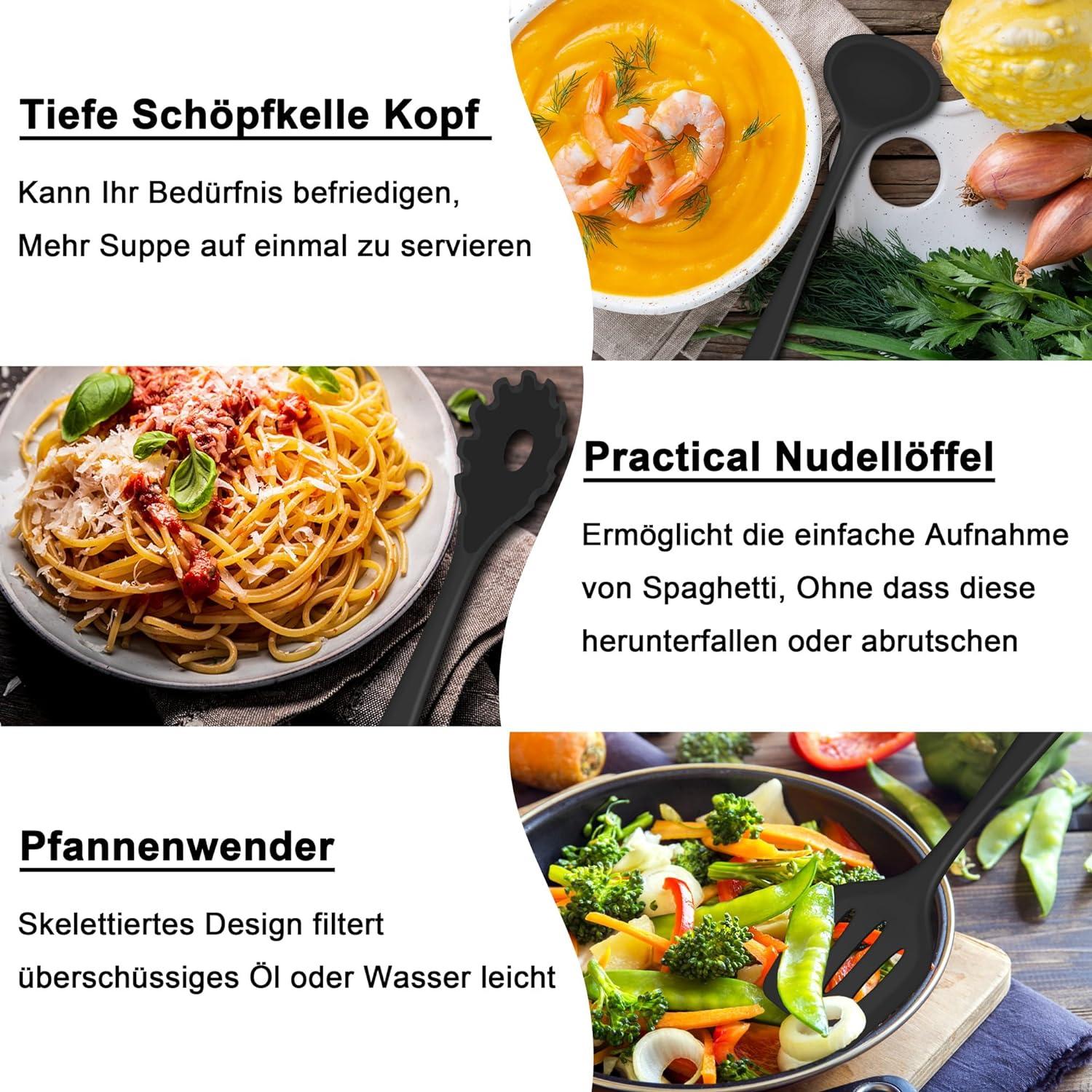 25tlg. Silikon Küchenutensilien Set, Antihaft, Spülmaschinenfest - Schwarz