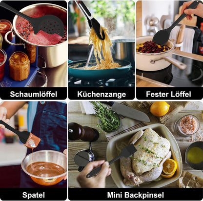 25-tlg. Silikon Küchenutensilien Kochbesteck Set Schwarz antihaft