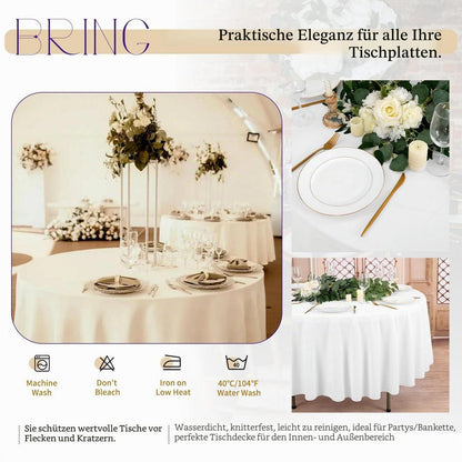 Runde Tischdecke 6er Set, 305cm, Weiß – Wasserfest & Waschbar
