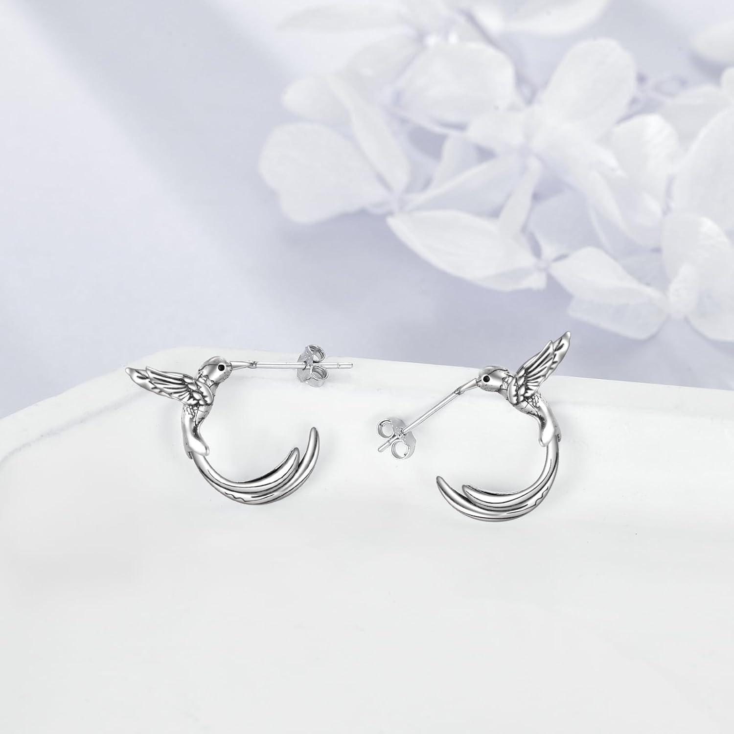 Kolibri Creolen Sterling Silber Ohrringe Geschenk Mädchen 925