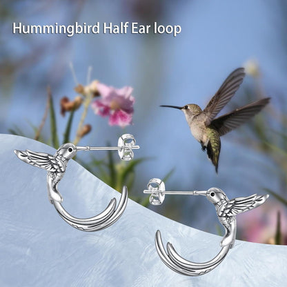 S925 Sterling Silber Kolibri Ohrringe Creolen Vintage Look 17mm