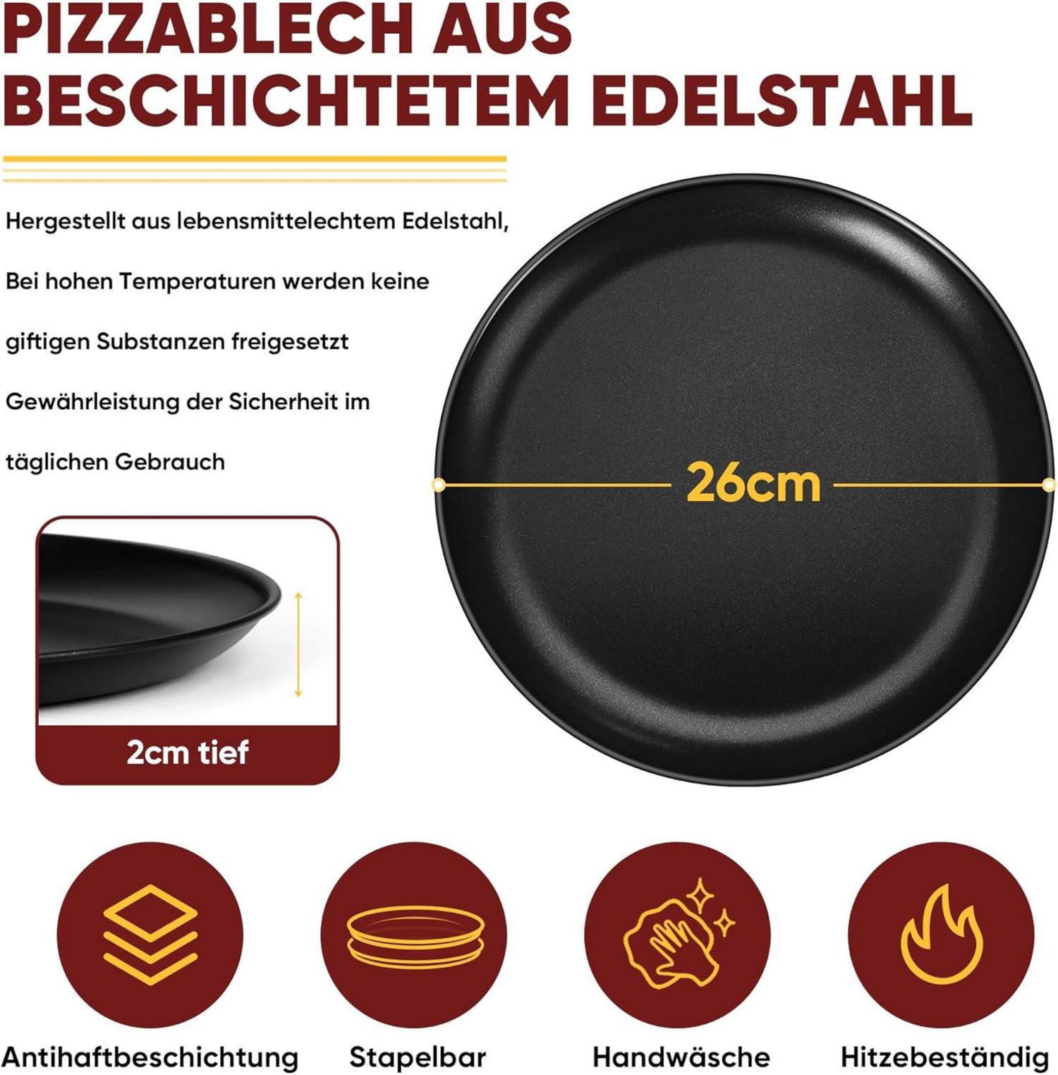 Joyfair Pizzablech 26cm Edelstahl Rund Pizzaform 2er Set