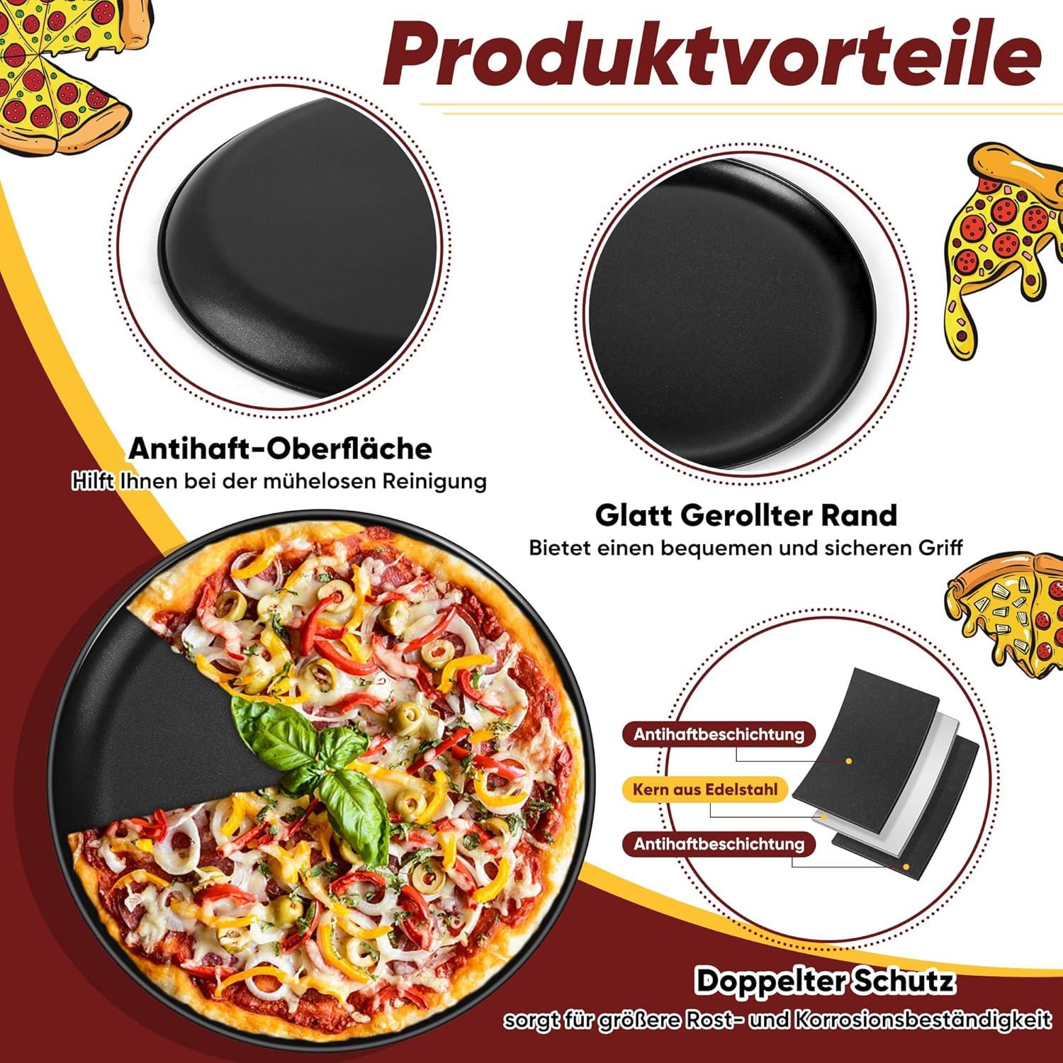 Edelstahl Pizzablech 26cm Rund Antihaftbeschichtet 2er Set