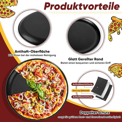 Edelstahl Pizzablech 26cm Rund Antihaftbeschichtet 2er Set