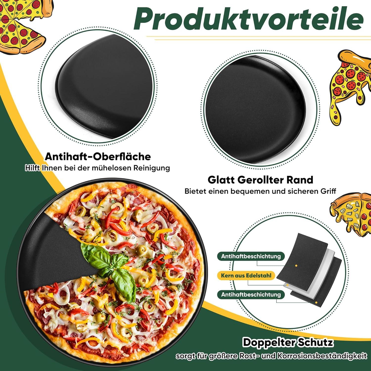 Pizzablech Edelstahl 30cm Antihaftbeschichtung 2er Set