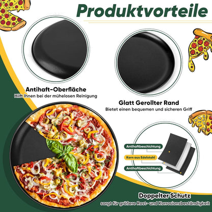 Pizzablech Edelstahl 30cm Antihaftbeschichtung 2er Set