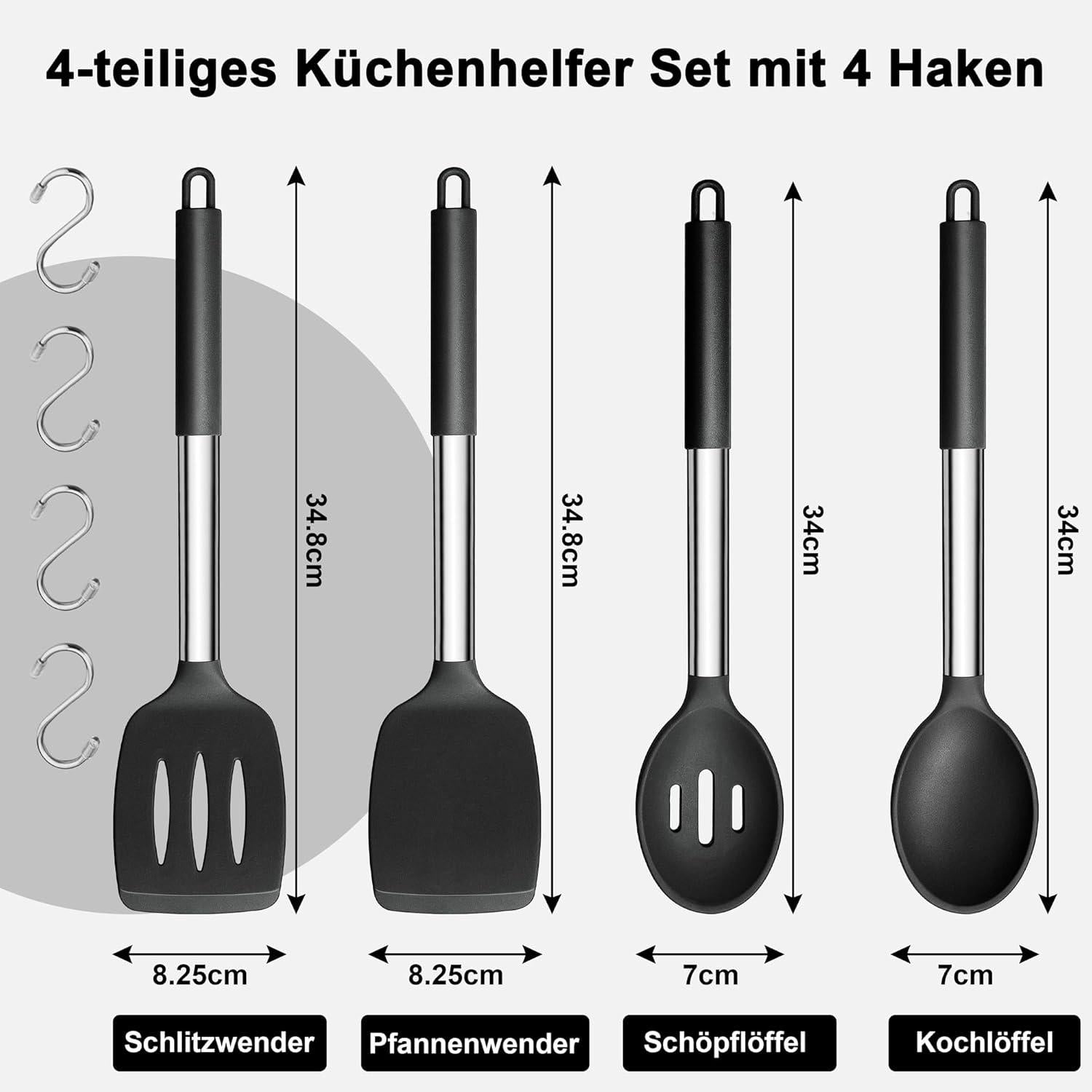 Küchenhelfer Set - 4-teilig Silikon Edelstahl Kochbesteck